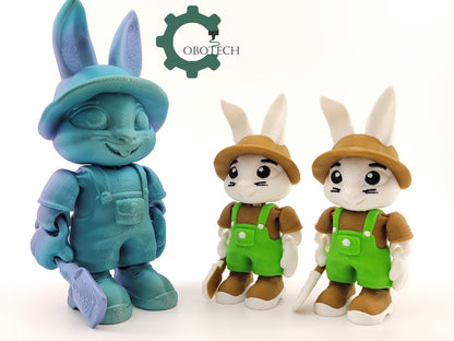 3D Print Articulated Bunny Farmer by Cobotech, Articulated Toys, Desk Decor, Easter Cool Gifts