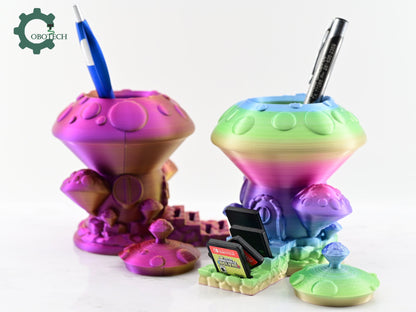 Digital Downloads Cobotech Mushroom House Switch Game Card and Pen Holder  - Gaming Desk Accessory