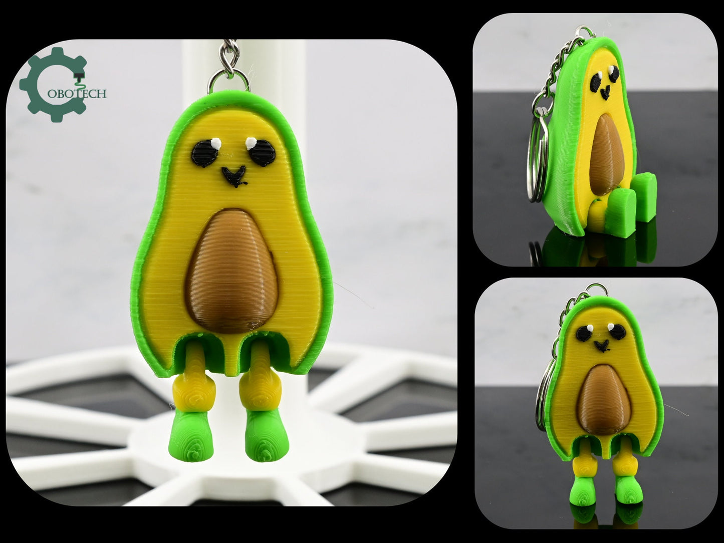 Cute Avocado Keychain Articulated Avocado Keychain by Cobotech, 3d printed articulated keychain, unique adorable keychain gifts