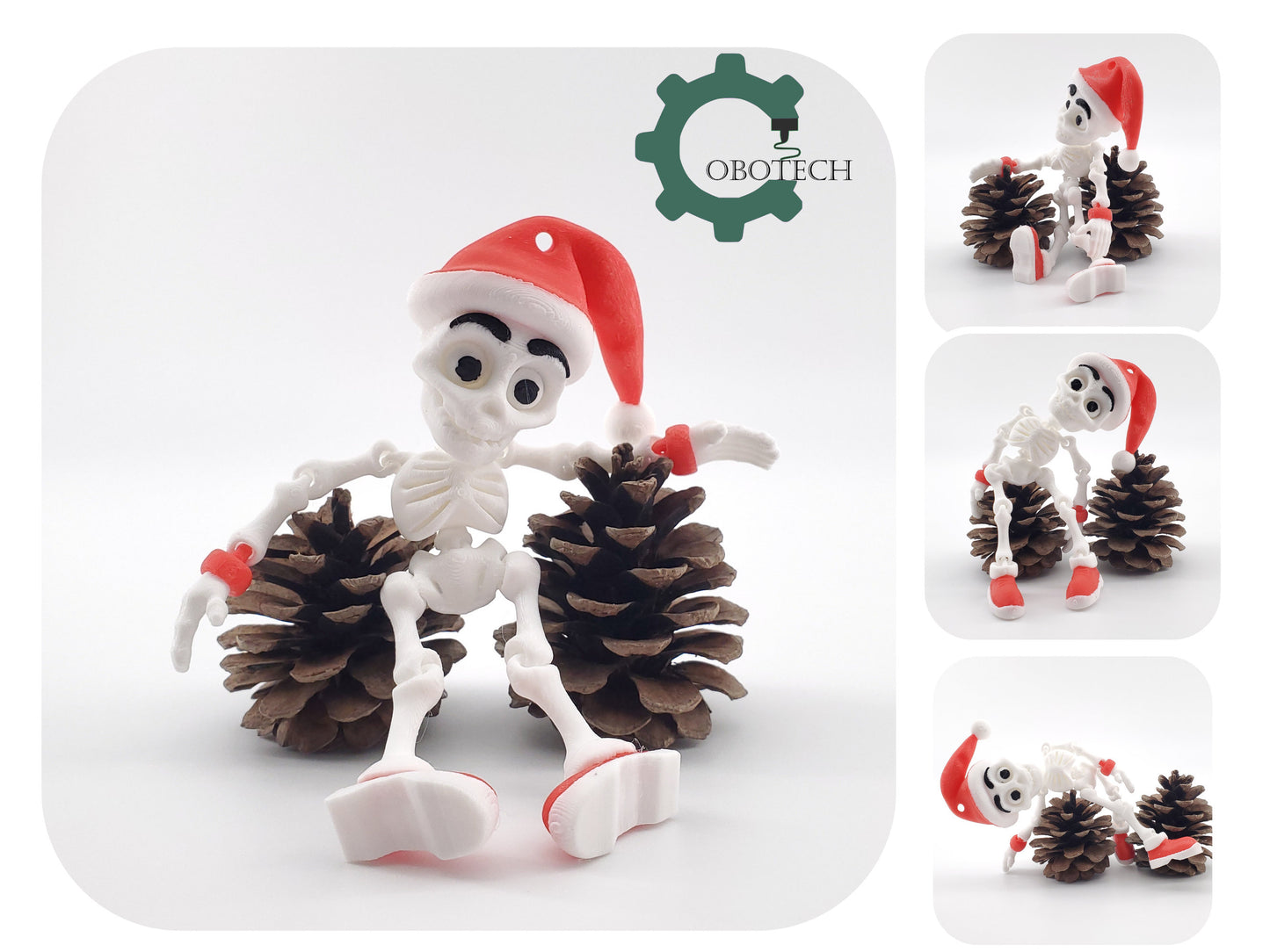 3D Print Articulated Skelly Santa Ornament by Cobotech, Christmas Gift, Articulated Toys, Holiday Decor, Unique Holiday Gift