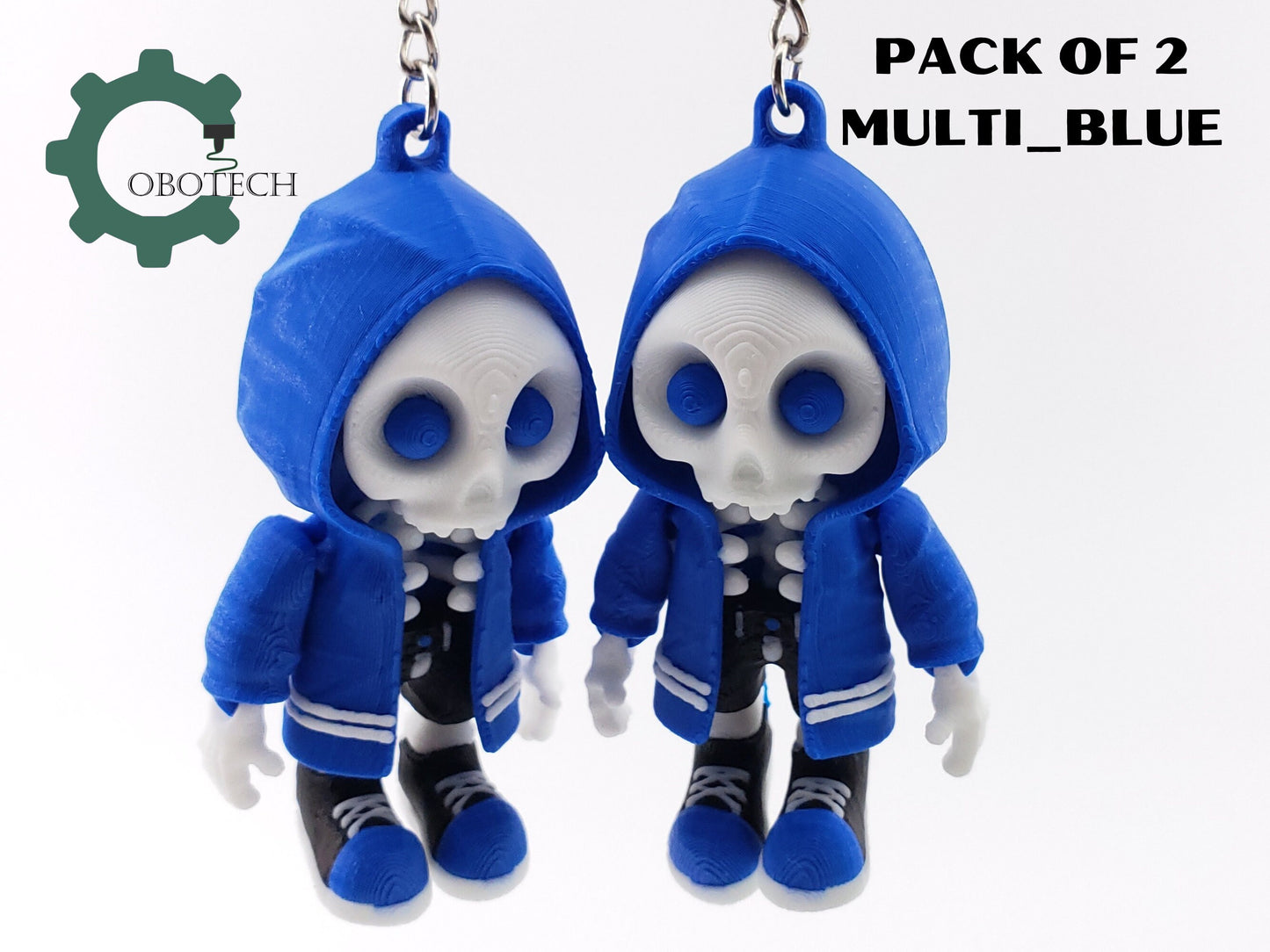 PACK OF 2 - Cobotech 3D Print Articulated HoodieBones Keychain, Articulated Skeleton Keychain, Halloween Decor, Cool Gift