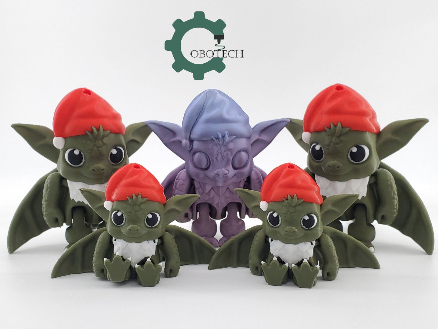 3D Print Articulated Baby Santa Dragon by Cobotech, Christmas Gift, Birthday Gift, Desk Decor, Unique Holiday Gift