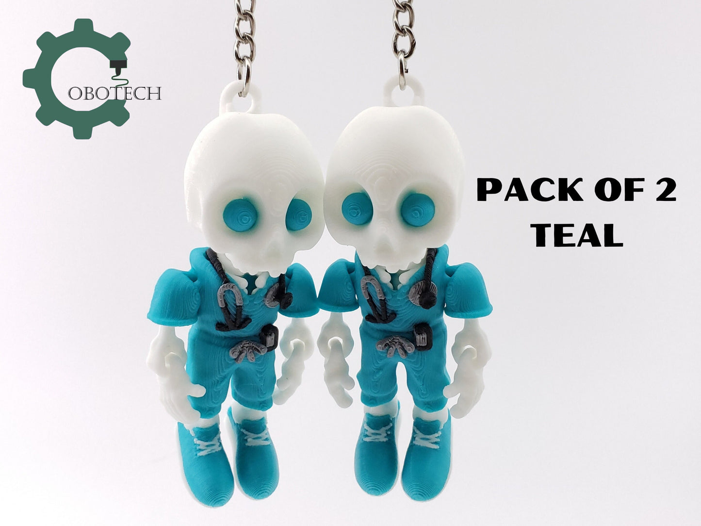 Pack of 2 - Cobotech 3D Print Articulated Skelly Nurse Keychain, Articulated Skeleton Nurse, Unique Decorations, Cool Gift