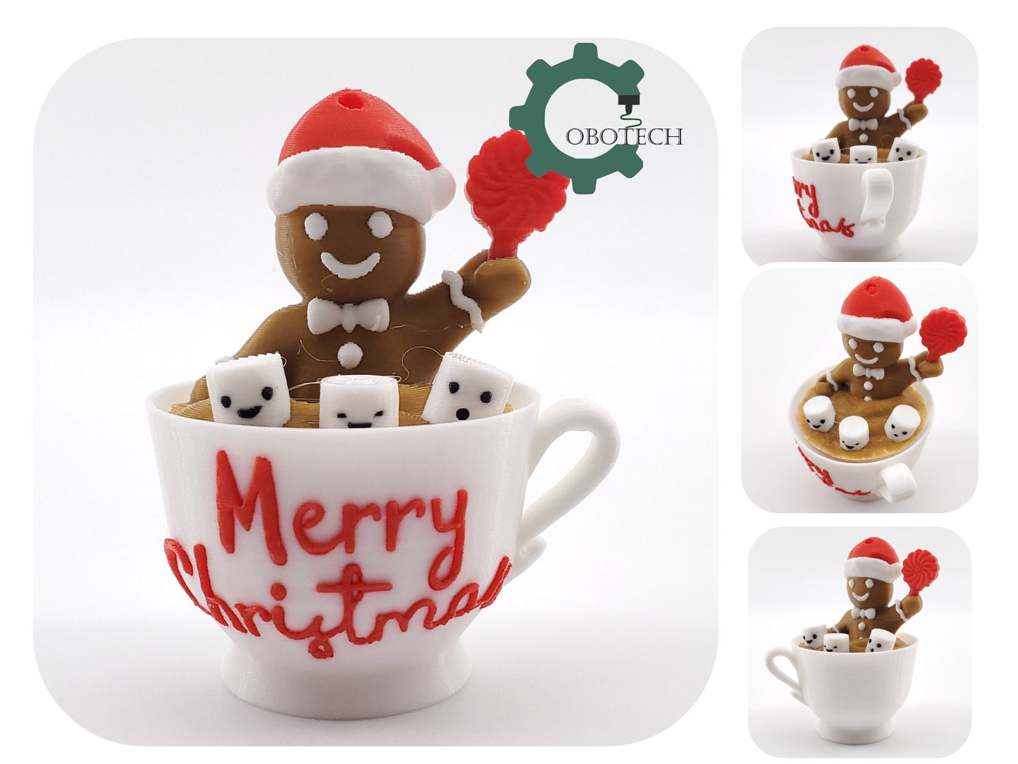 3D Print Twisty Gingerbread Man In A Cup Ornament by Cobotech, Christmas Gift, Birthday Gift, Desk Decor, Unique Ornament