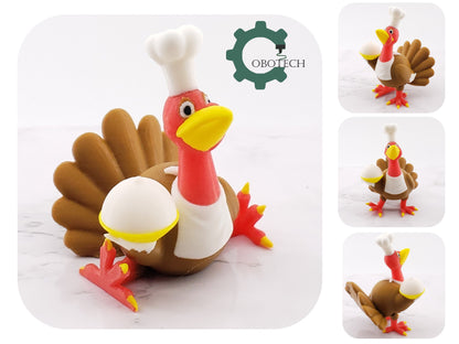 3D Printed Articulated Turkey Chef, Articulated Turkey, Articulated Toy, Handmade Home Decorations, Thanksgiving Décor, Cool Gift Idea