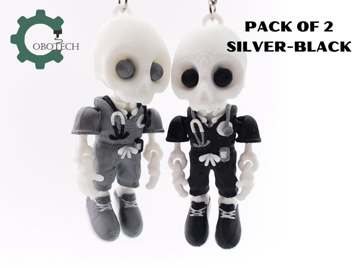 Pack of 2 - Cobotech 3D Print Articulated Skelly Nurse Keychain, Articulated Skeleton Nurse, Unique Decorations, Cool Gift