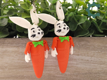 3D Print Articulated Carrot Bunny Keychain by Cobotech, Articulated Toys, Easter Decorations, Unique Gift