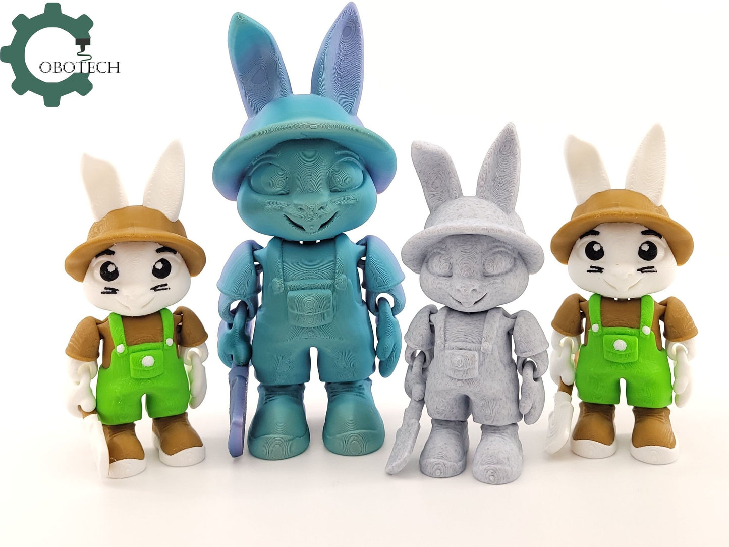 3D Print Articulated Bunny Farmer by Cobotech, Articulated Toys, Desk Decor, Easter Cool Gifts