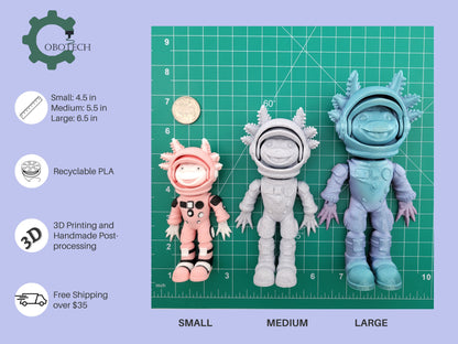 3D Print Articulated Axolotl Astronaut by Cobotech, Articulated Toys, Desk Decor, Cool Gift