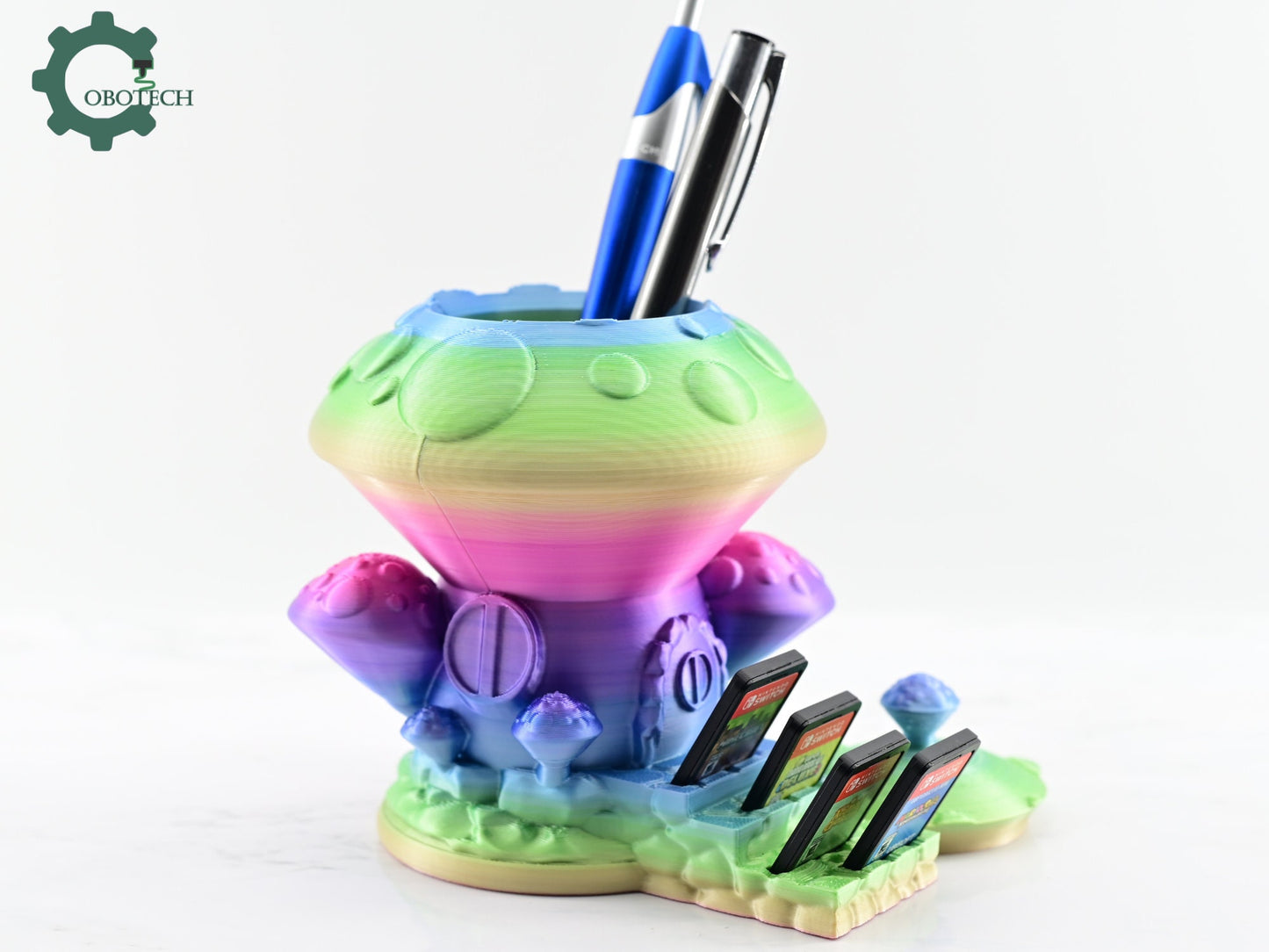 Digital Downloads Cobotech Mushroom House Switch Game Card and Pen Holder  - Gaming Desk Accessory