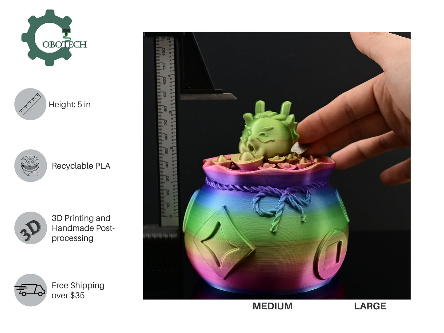 3D Printed Lucky Dragon Piggy Bank by Cobotech, Lucky Dragon Piggy Bank Gifts, Desk/Home Decor, Cool Gift