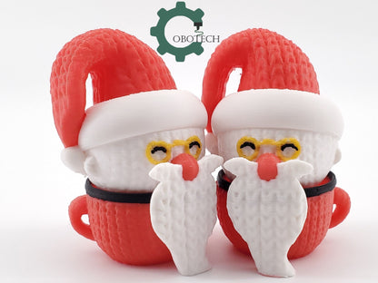 3D Printed Twisty Crochet Santa In The Cup by Cobotech, Christmas Gift, Holiday Decoration, Unique Holiday Gift