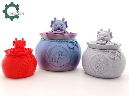 3D Print Lucky Dragon Money Jar by Cobotech, Articulated Dragon, Desk/Home Decor, Cool Gift