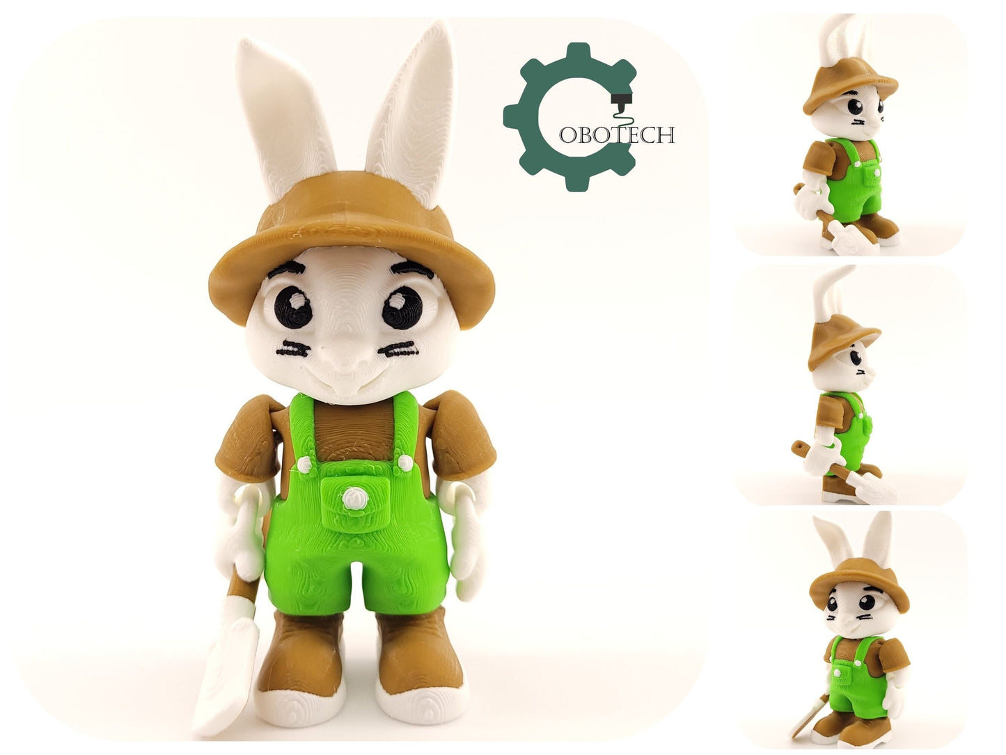 3D Print Articulated Bunny Farmer by Cobotech, Articulated Toys, Desk Decor, Easter Cool Gifts