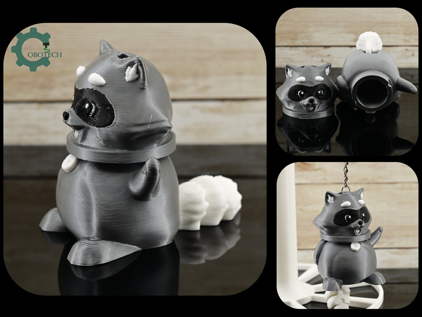 3D Printed Articulated Raccoon Storage Keychain by Cobotech, Raccoon Keychain Gifts