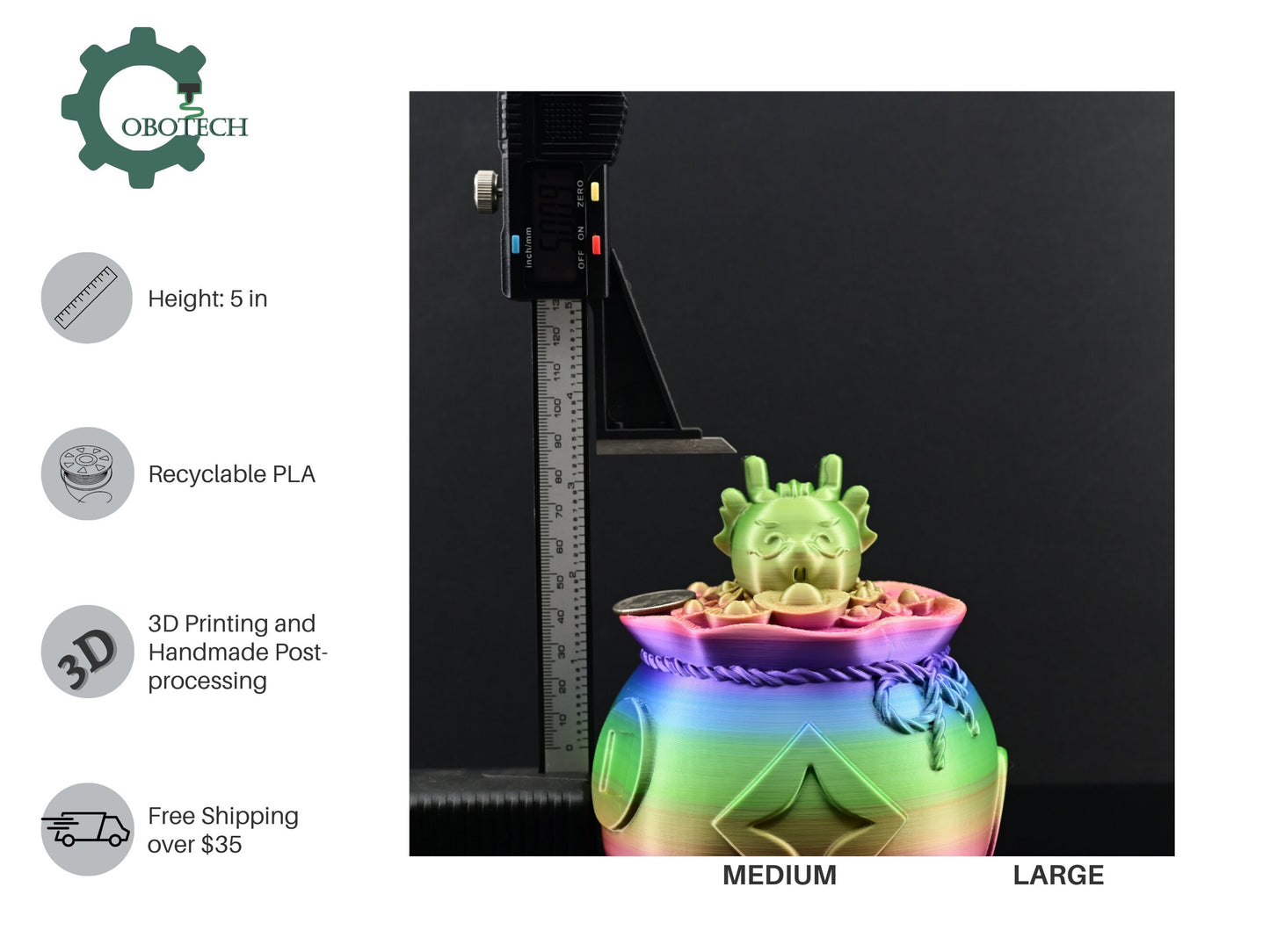 3D Printed Lucky Dragon Piggy Bank by Cobotech, Lucky Dragon Piggy Bank Gifts, Desk/Home Decor, Cool Gift