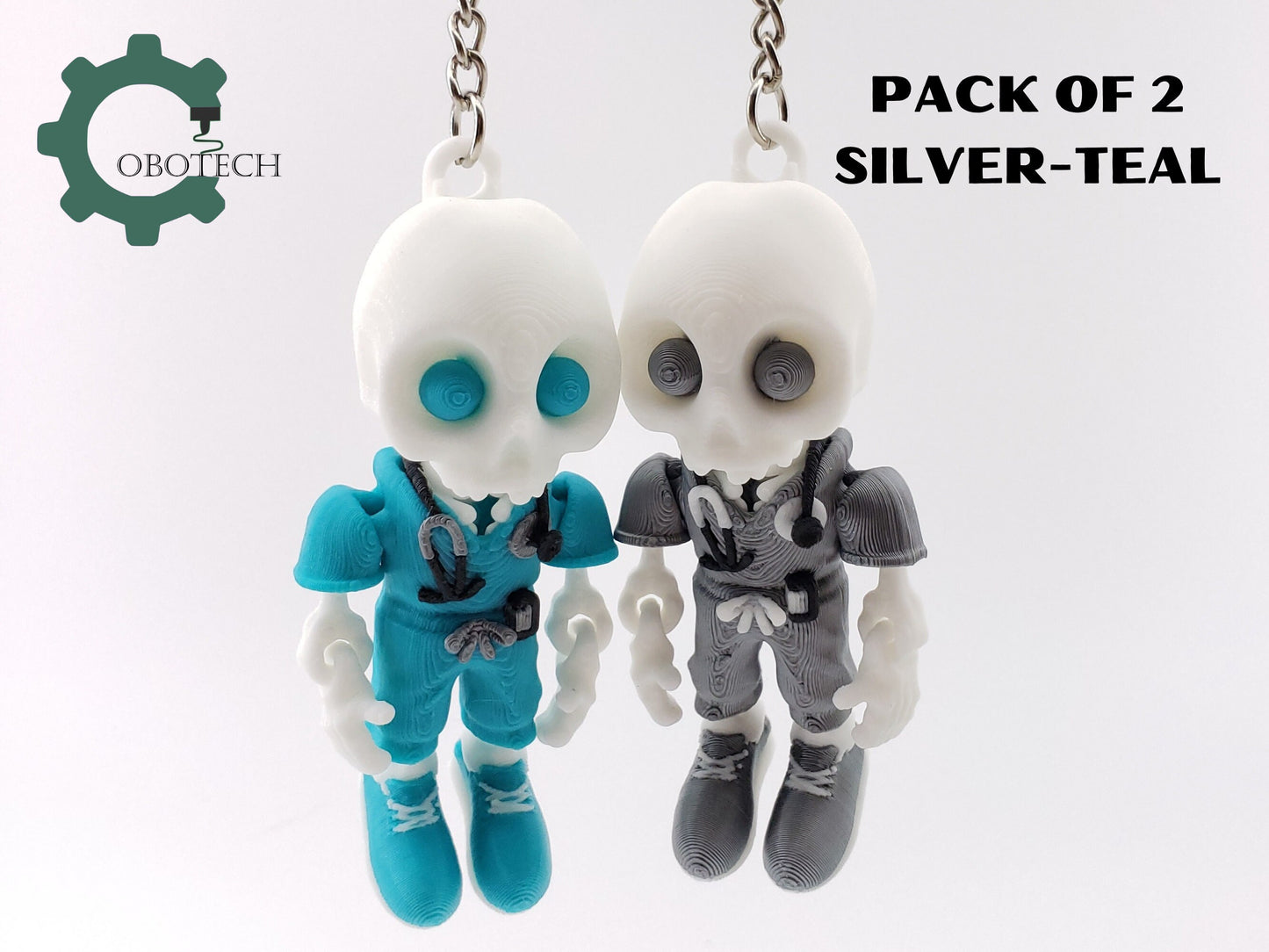 Pack of 2 - Cobotech 3D Print Articulated Skelly Nurse Keychain, Articulated Skeleton Nurse, Unique Decorations, Cool Gift