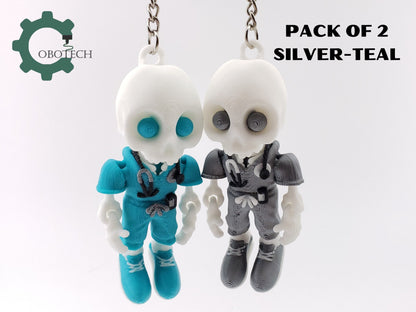 Pack of 2 - Cobotech 3D Print Articulated Skelly Nurse Keychain, Articulated Skeleton Nurse, Unique Decorations, Cool Gift