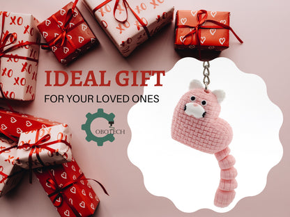 3D Print Valentine&#39;s Crochet Heart Cat Keychain by Cobotech, Articulated Toys, Desk Decor, Cute Keychain, Valentine&#39;s Day Gift