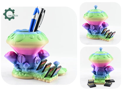 Digital Downloads Cobotech Mushroom House Switch Game Card and Pen Holder  - Gaming Desk Accessory