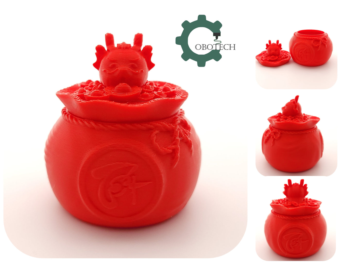 3D Print Lucky Dragon Money Jar by Cobotech, Articulated Dragon, Desk/Home Decor, Cool Gift