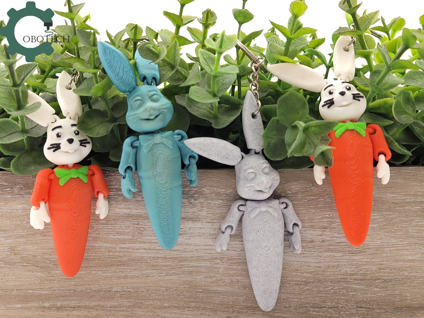 3D Print Articulated Carrot Bunny Keychain by Cobotech, Articulated Toys, Easter Decorations, Unique Gift