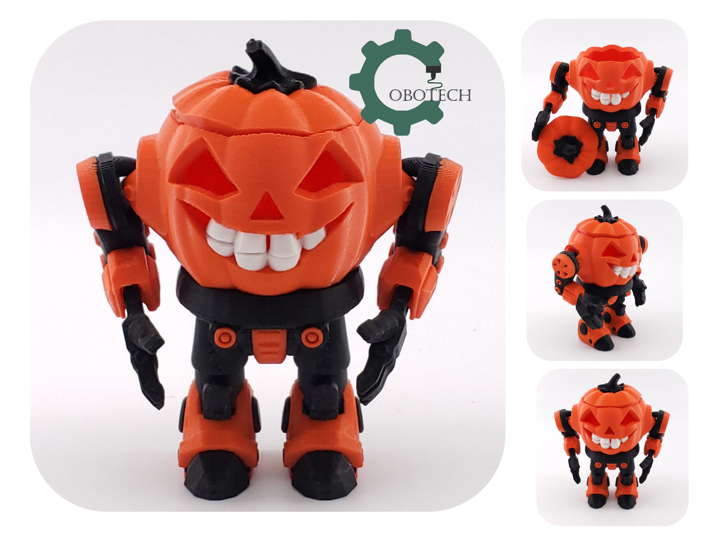 Halloween Pumpkin Robot, 3D Print Articulated Robo-Pumpkin by Cobotech, RoboPumpkin, Articulated Toys, Halloween Decor, Cool Gift