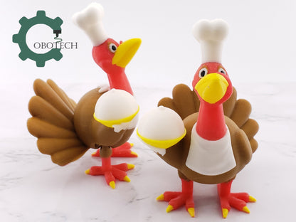 3D Printed Articulated Turkey Chef, Articulated Turkey, Articulated Toy, Handmade Home Decorations, Thanksgiving Décor, Cool Gift Idea