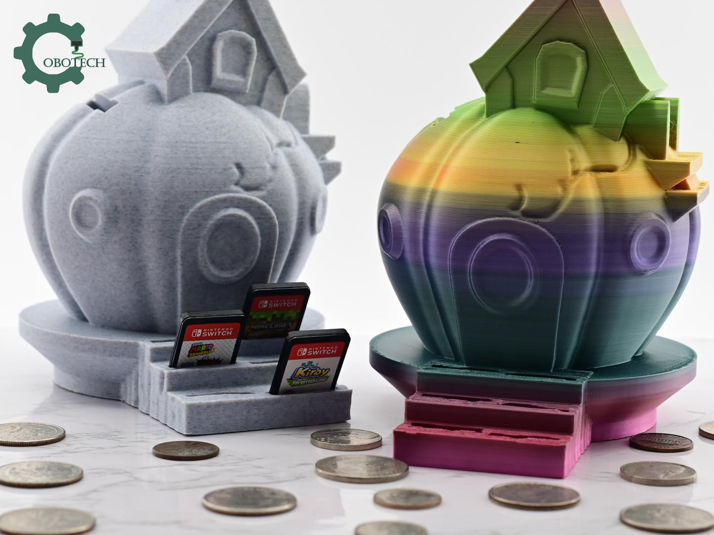 3D Print Cozy Pumpkin House Game Card Holder and Piggy Bank by Cobotech - Game Card Organizer - Desk Home Decor - Halloween Fall Decor