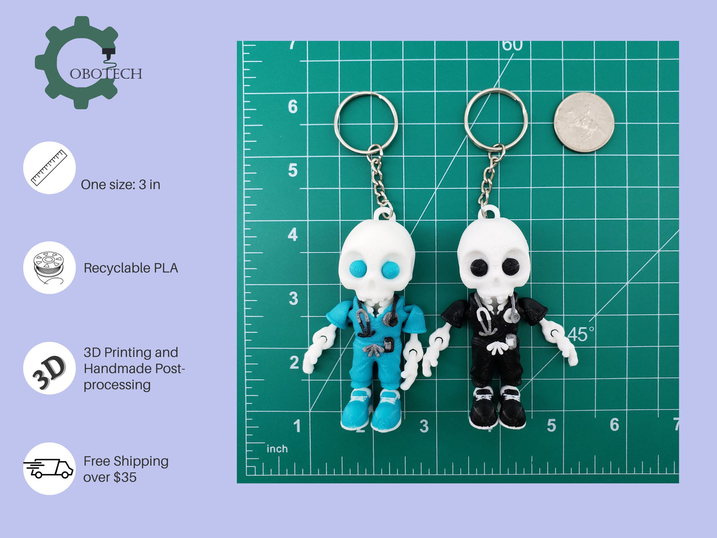 3D Print Articulated Male Skelly Nurse Keychain by Cobotech, Articulated Skeleton Nurse, Unique Decorations, Cool Gift