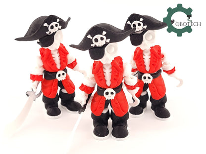 3D Print Articulated Bone Pirate by Cobotech, Skelly Pirate, Skeleton Pirate Toys, Articulated Toys, Desk Decor, Cool Gift
