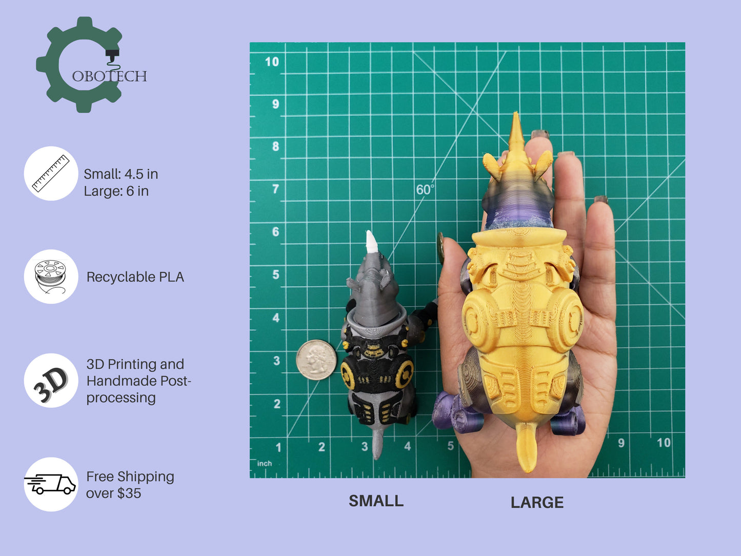 3D Print Articulated RhinoGuard by Cobotech, Articulated Rhino, Articulated Toys, Desk Decor, Cool Gift