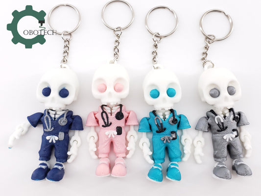 3D Print Articulated Skelly Nurse Keychain by Cobotech, Articulated Skeleton Nurse, Unique Decorations, Cool Gift