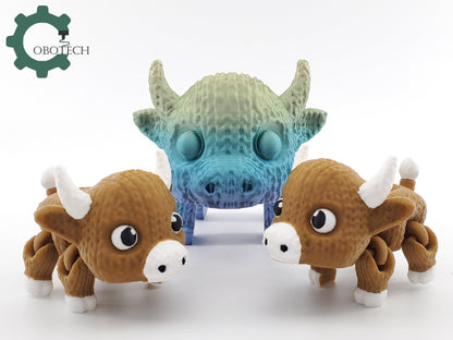 3D Print Articulated Crochet Walking Bull by Cobotech, Articulated Buffalo , Fidget Toy, Home/Desk Decoration, Unique Gift