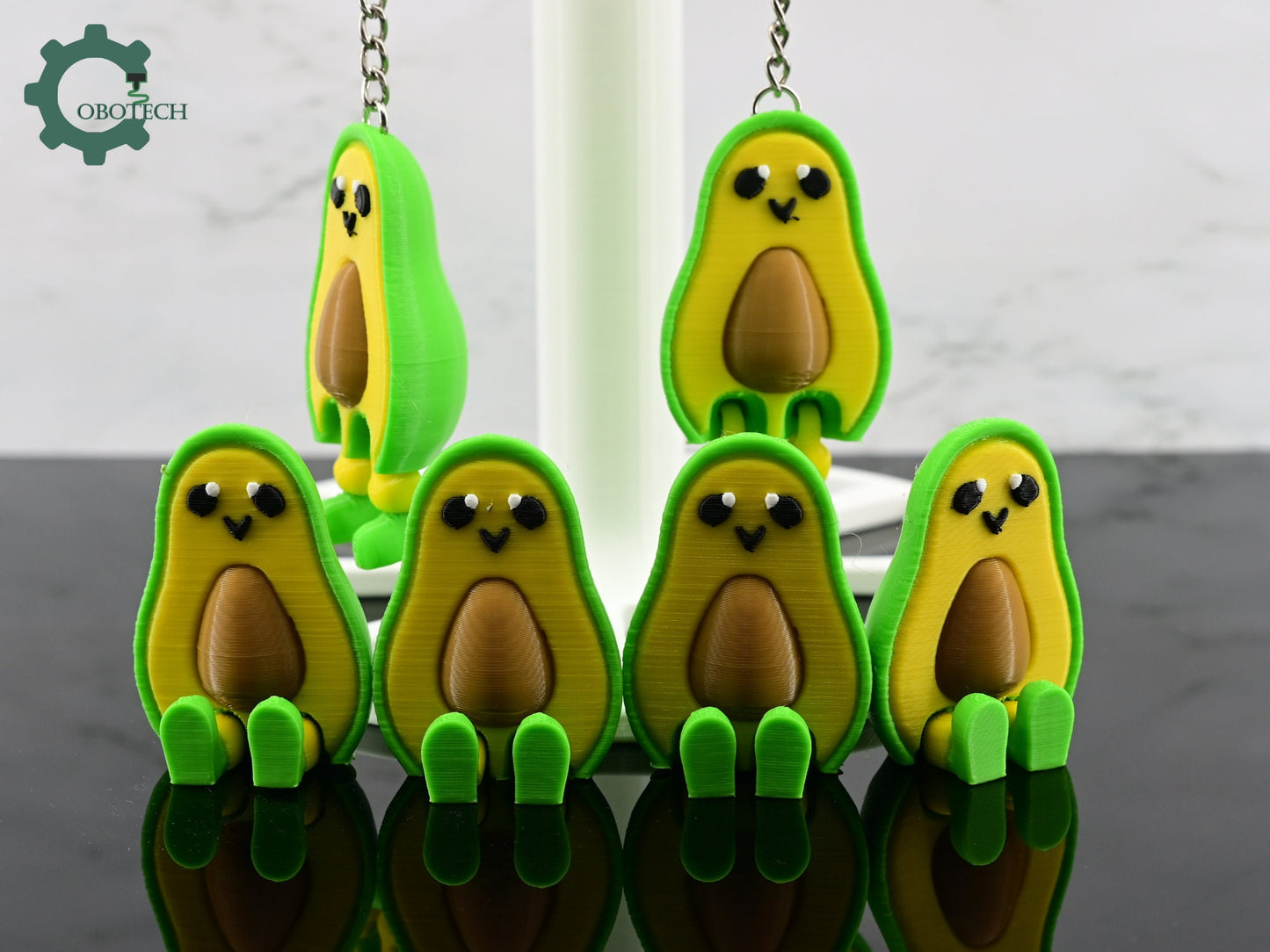 Cute Avocado Keychain Articulated Avocado Keychain by Cobotech, 3d printed articulated keychain, unique adorable keychain gifts