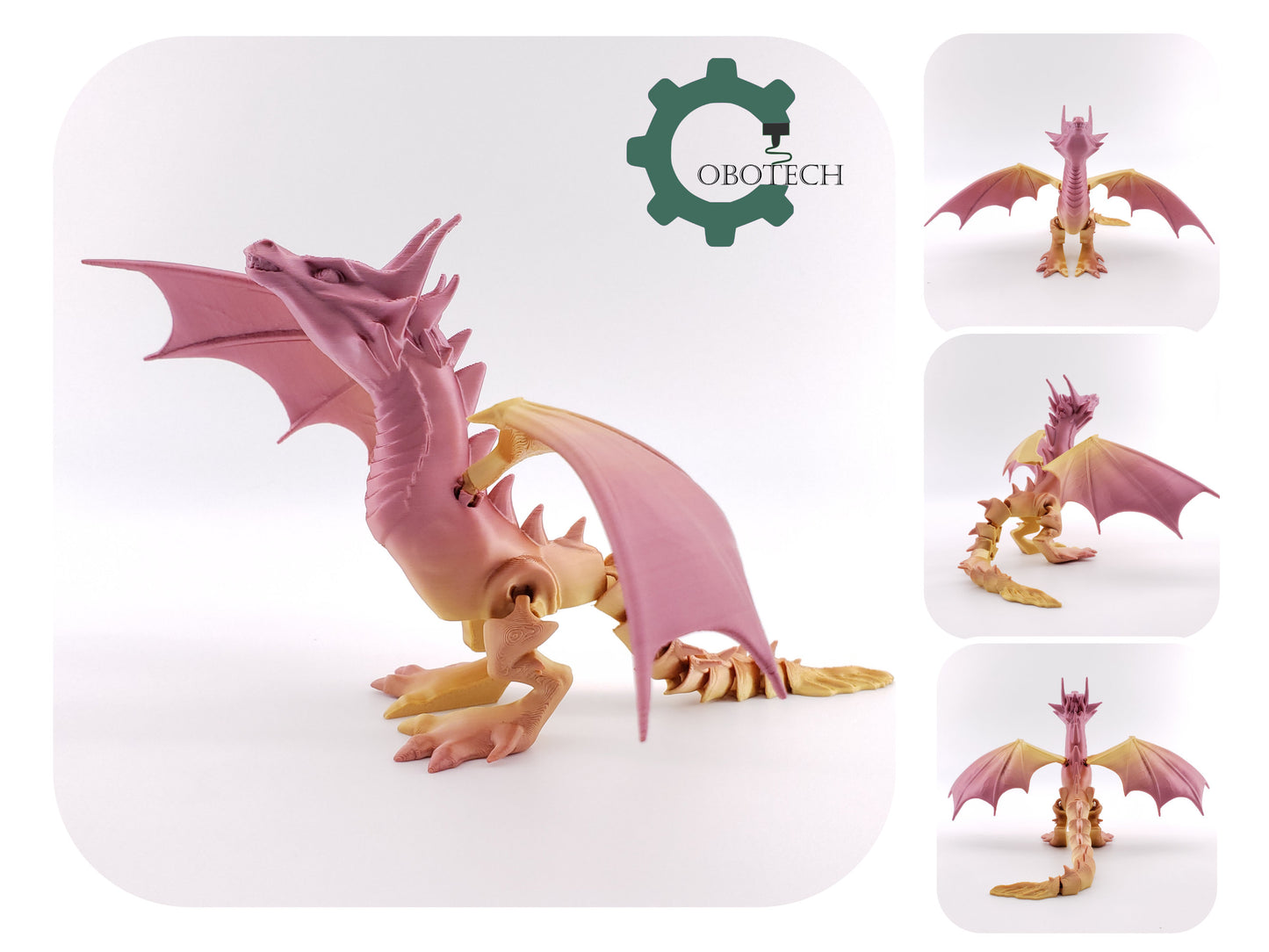 3D Print Articulated Dragon with Detachable Wings by Cobotech, Articulated Toy, Home/Desk Decoration, Cool Gift