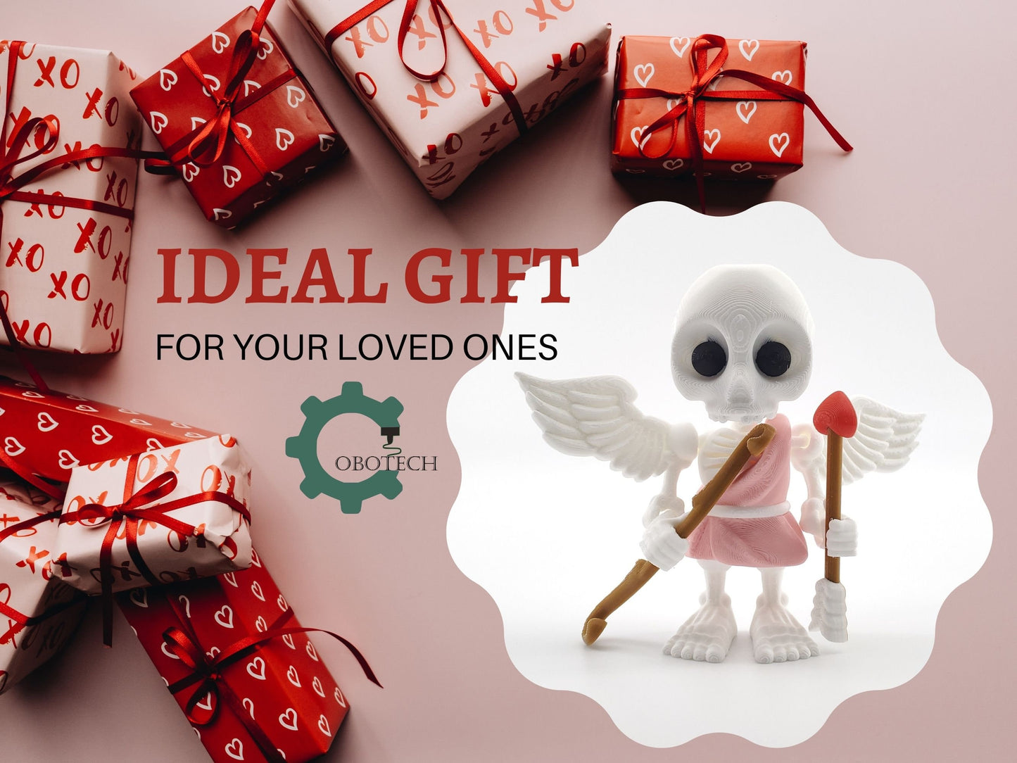 3D Print Articulated Cupid Bones by Cobotech, Articulated Toys, Desk Decor, Valentine&#39;s Day Gift