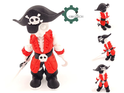 3D Print Articulated Bone Pirate by Cobotech, Skelly Pirate, Skeleton Pirate Toys, Articulated Toys, Desk Decor, Cool Gift