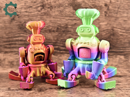 3D Print Articulated Robo Chef Toy, Unique Gift for Robot Lovers, Cute Articulated Kitchen Decor