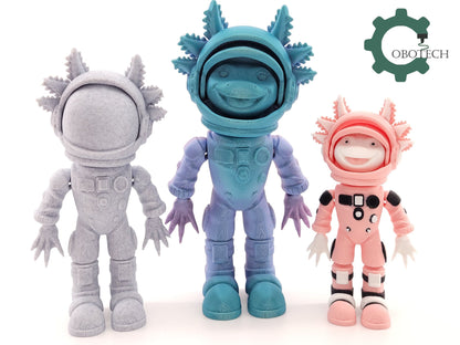 3D Print Articulated Axolotl Astronaut by Cobotech, Articulated Toys, Desk Decor, Cool Gift