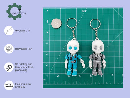 Pack of 2 - Cobotech 3D Print Articulated Skelly Nurse Keychain, Articulated Skeleton Nurse, Unique Decorations, Cool Gift