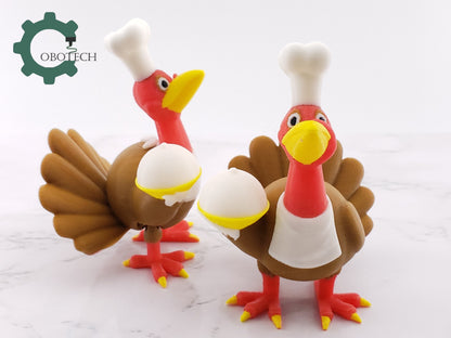 3D Printed Articulated Turkey Chef, Articulated Turkey, Articulated Toy, Handmade Home Decorations, Thanksgiving Décor, Cool Gift Idea