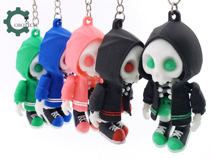 3D Print Articulated HoodieBones Keychain, Articulated Skeleton Keychain, Skeleton Wears Hoodie, Fidget Toy, Cool Gift