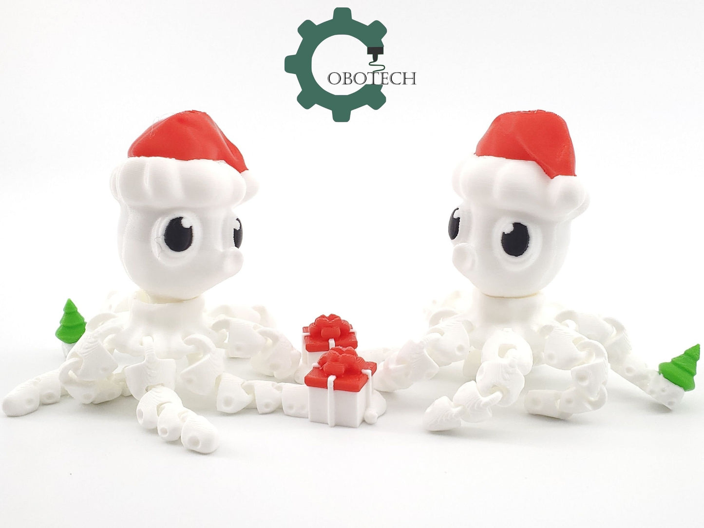 3D Print Articulated Santa Octopus Ornament by Cobotech, Articulated Toys, Desk Decor, Christmas Ornament, Unique Holiday Gift