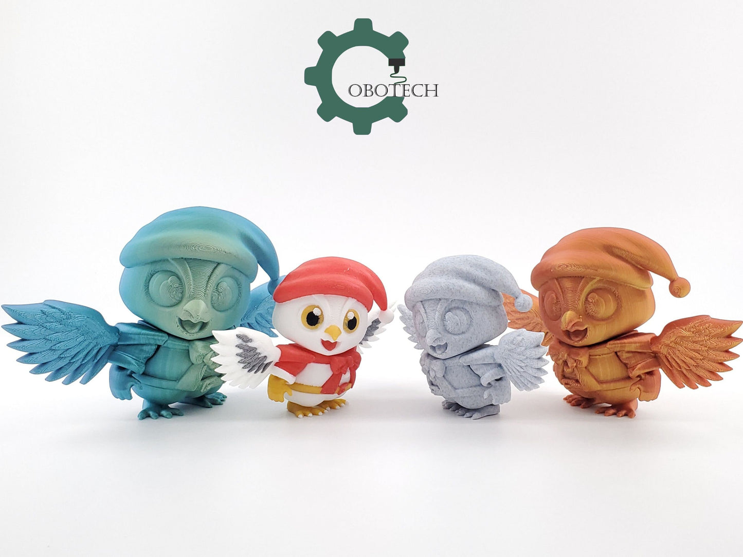 3D Print Articulated Santa Snow Owl Ornament by Cobotech, Christmas Gift, Holiday Decoration, Unique Holiday Gift