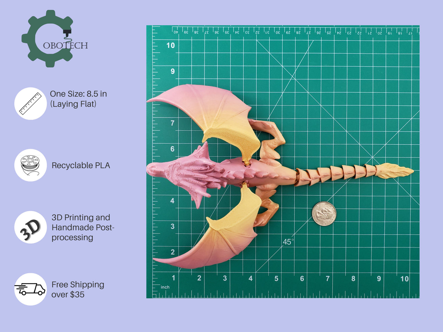 3D Print Articulated Dragon with Detachable Wings by Cobotech, Articulated Toy, Home/Desk Decoration, Cool Gift