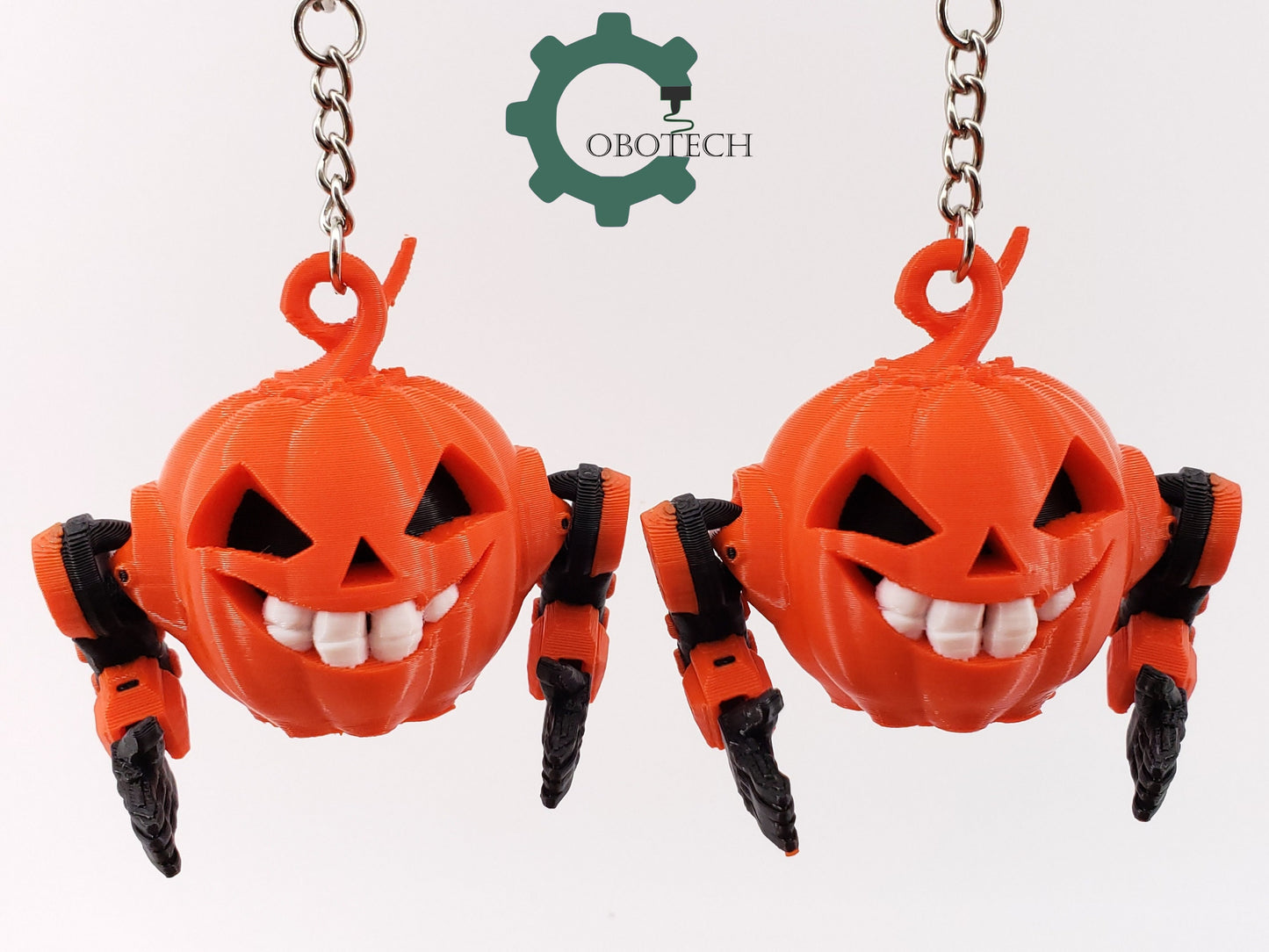 Halloween Pumpkin Robot Keychain, 3D Print Articulated Robo-Pumpkin Keychain by Cobotech, Articulated Toys, Halloween Decor, Cool Gift