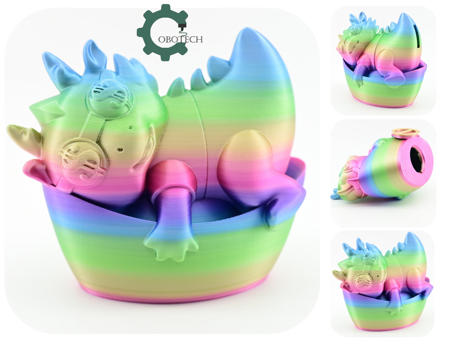 3D Printed Baby Dragon Piggy Bank by Cobotech, Lucky Dragon Piggy Bank Gifts, Desk/Home Decor, Cool Gift