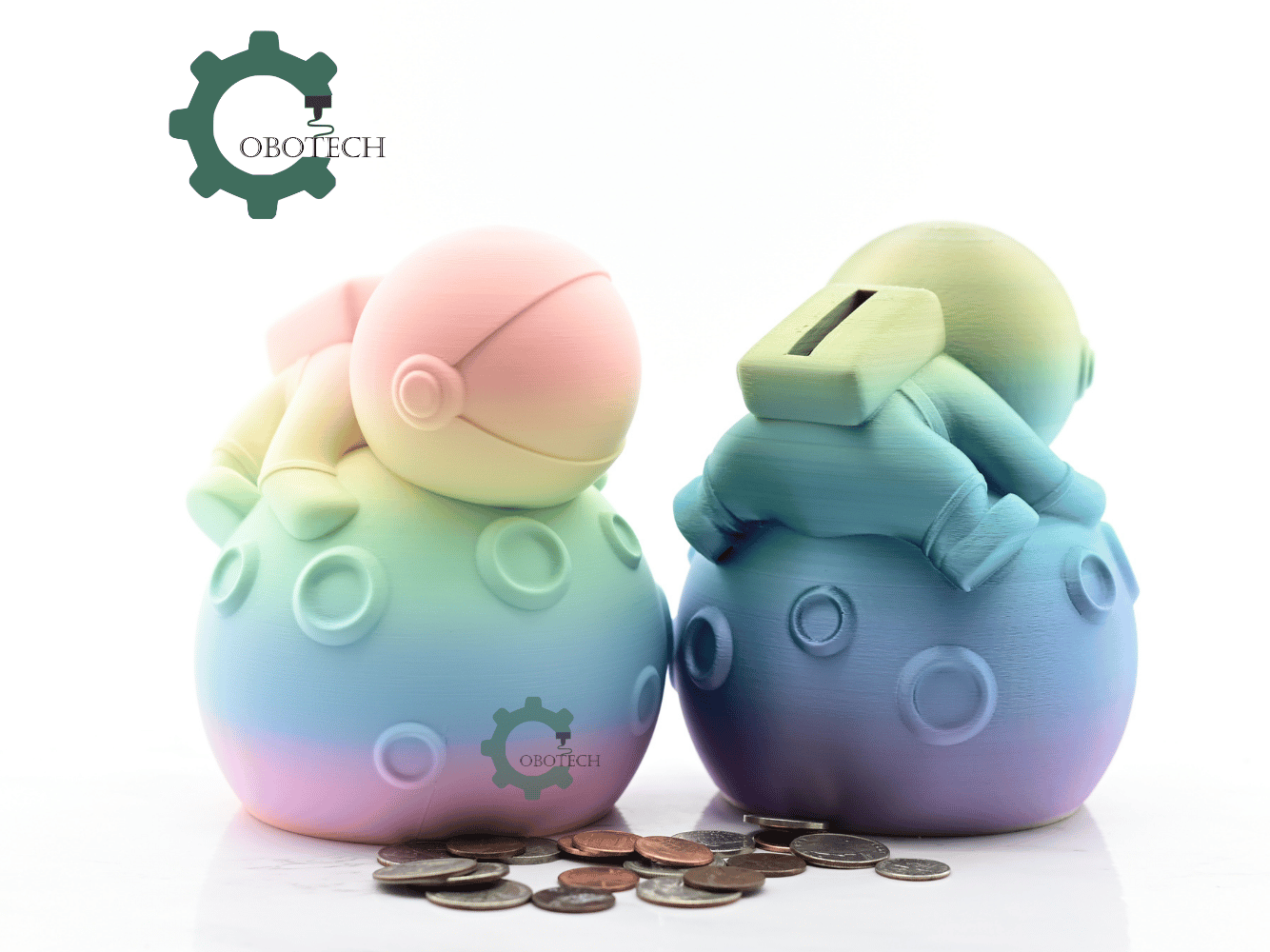 Digital Downloads - Cobotech Astronaut Hugging The Moon Piggy Bank - Desk Decor - Coin Bank Gifts