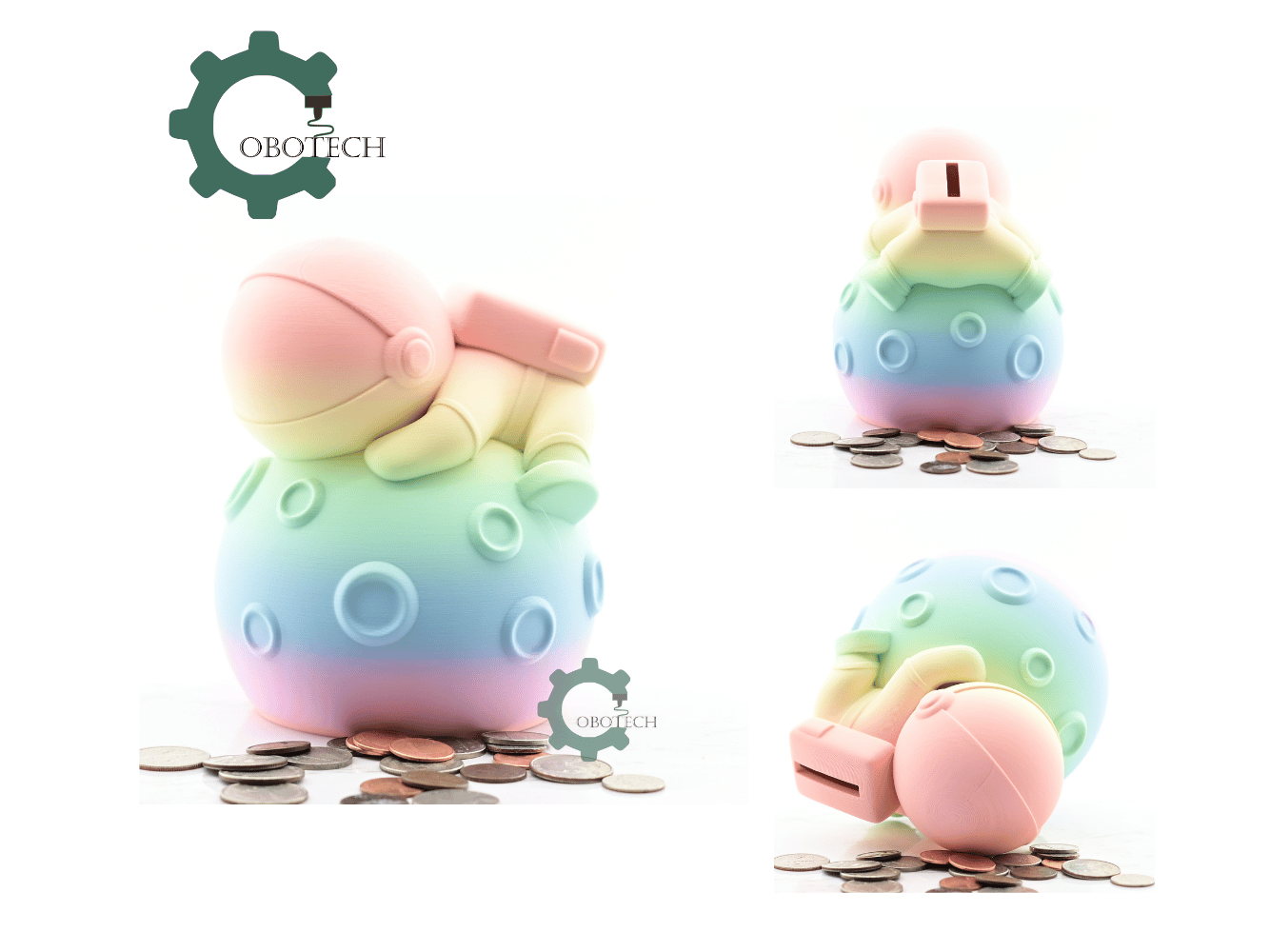 Digital Downloads - Cobotech Astronaut Hugging The Moon Piggy Bank - Desk Decor - Coin Bank Gifts